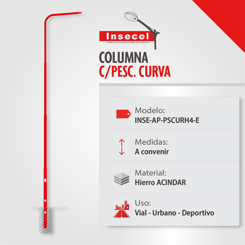 Columna Curva (Pescante Simple Tipo Curvo) – Empotrar