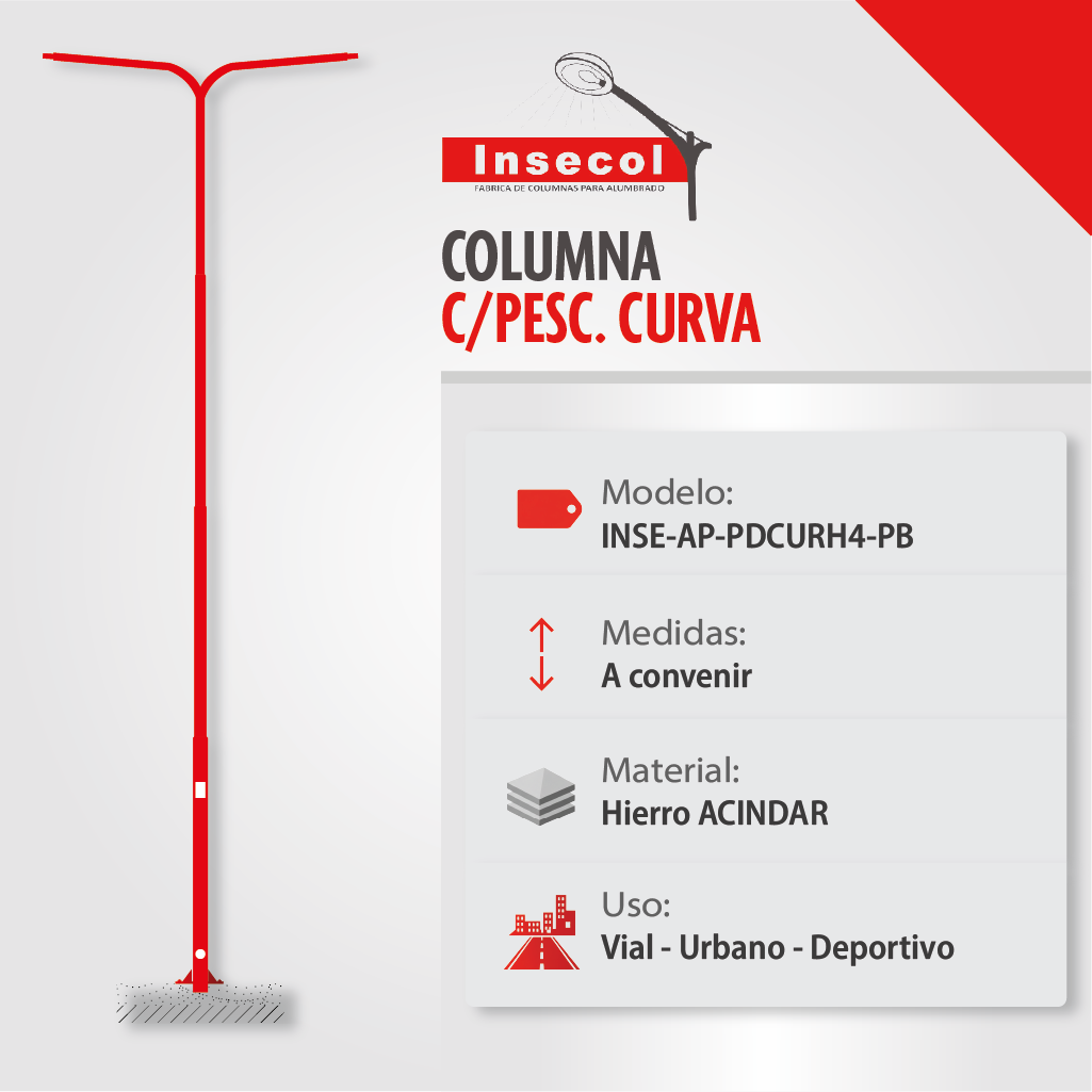 Columna Curva Doble (Pescante Doble Tipo Curvo) – Placa Base