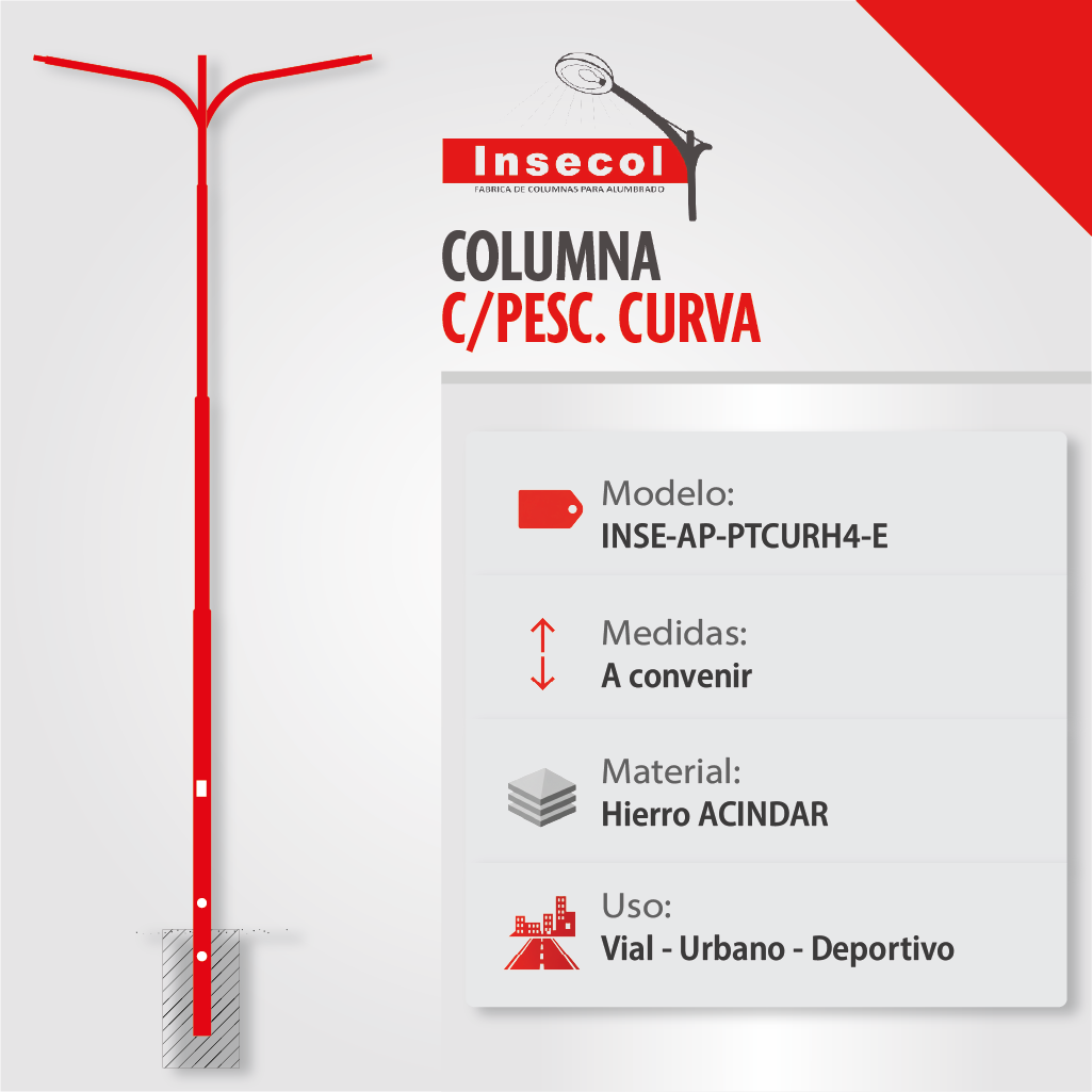 Columna Curva Triple (Pescante Triple Tipo Curvo) – Empotrar