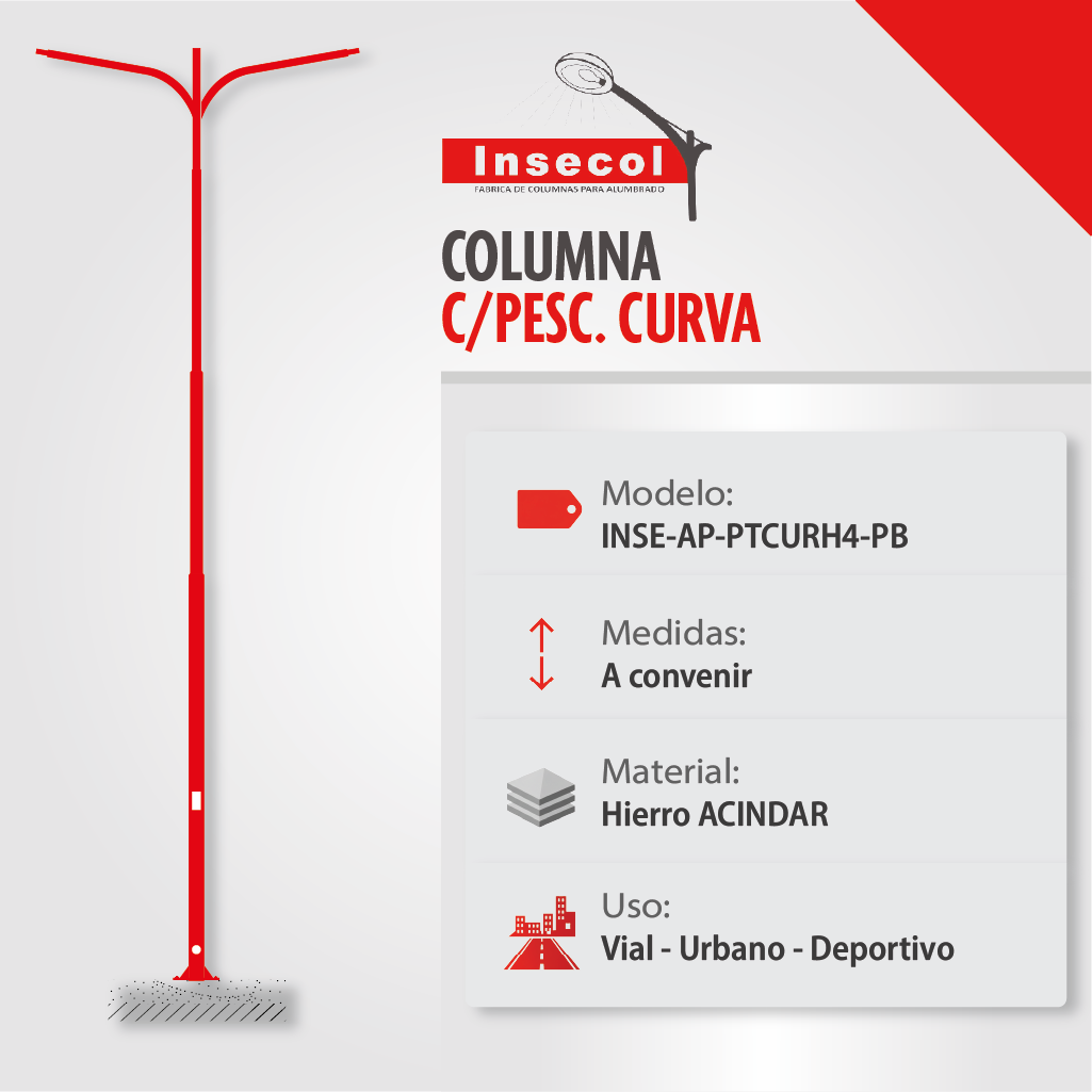 Columna Curva Triple (Pescante Triple Tipo Curvo) – Placa Base