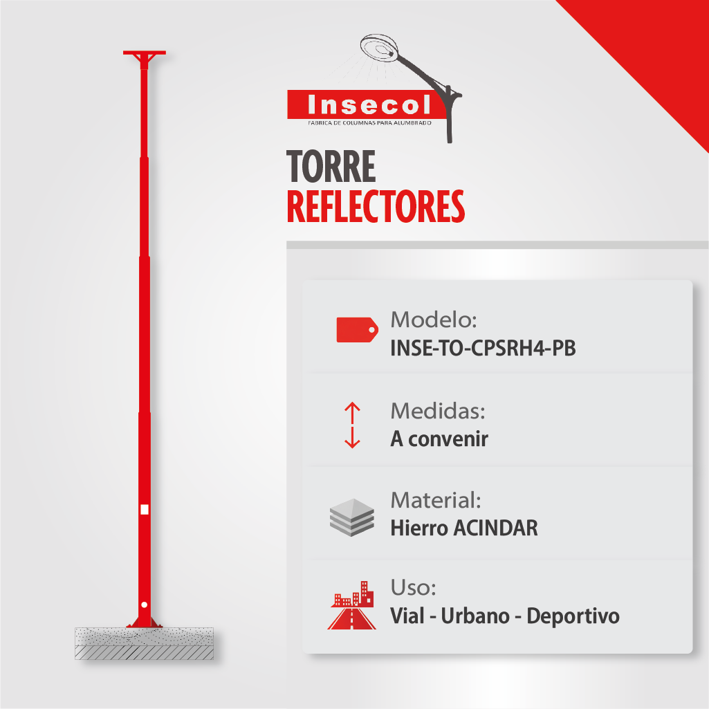 Torre con Plataforma Simple para Reflectores – Placa Base