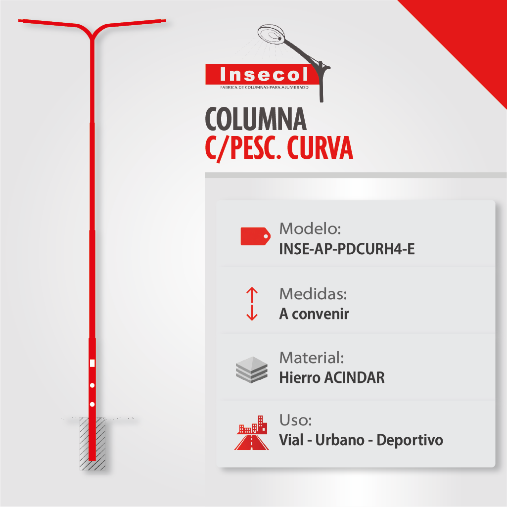 Columna Curva Doble (Pescante Doble Tipo Curvo) – Empotrar