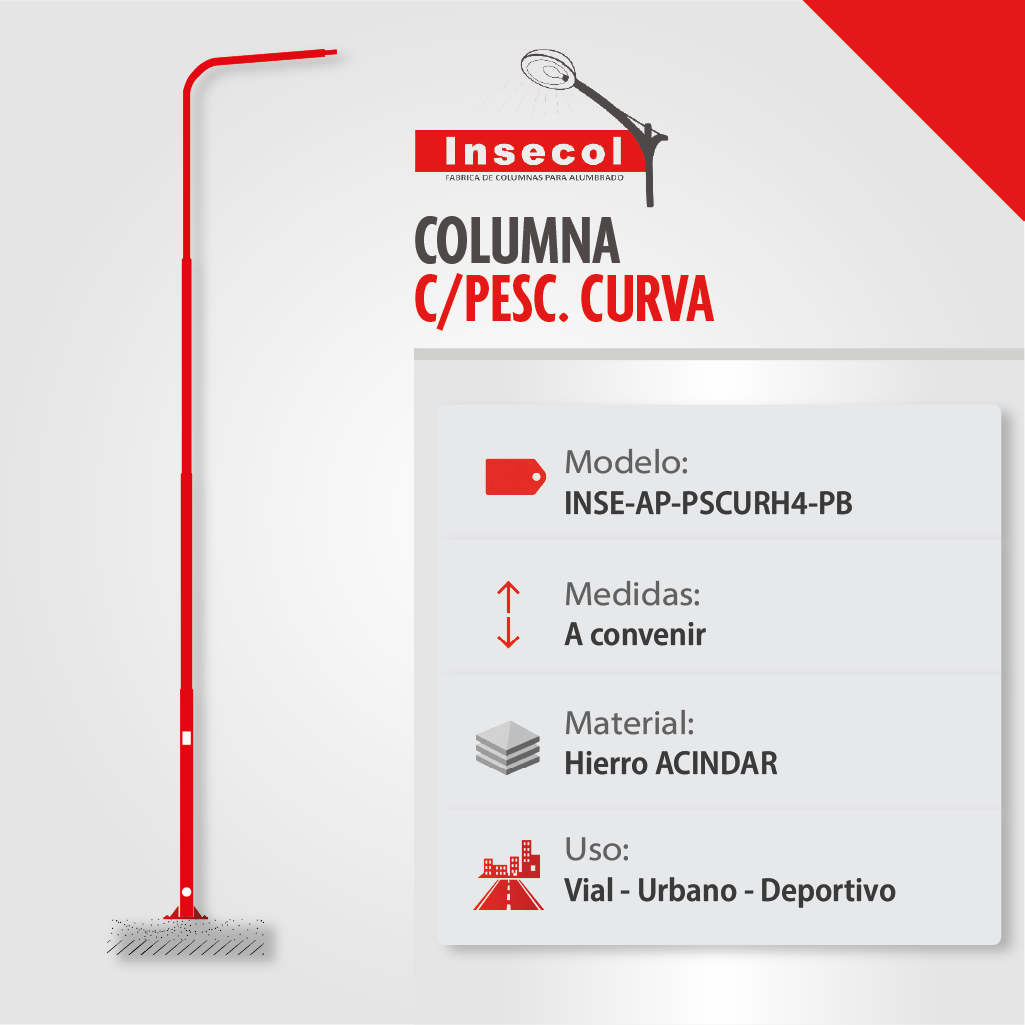 Columna Curva (Pescante Simple Tipo Curvo) – Placa Base